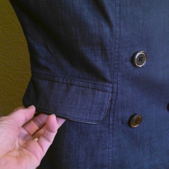 White House Black Market Blue Jean Jacket 6 Double Breasted Pockets 3/4 Sleeve - Picture 7 of 12